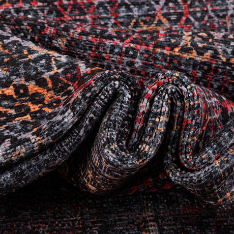 Washable Red and Black 7' 3 x 7' 3 Mangata Round Area Rug Easy to Clean Stain Resistant & Durable Chenille Traditional Vintage Distressed Carpet for Sale at Rug Engine