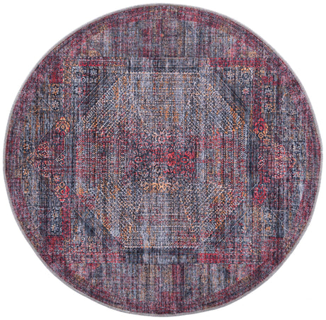 Washable Red and Black 5' 3 x 5' 3 Mangata Round Area Rug Easy to Clean Stain Resistant & Durable Chenille Traditional Vintage Distressed Carpet for Sale at Rug Engine