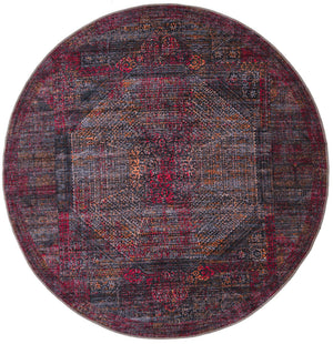 Washable Red and Black 7' 3 x 7' 3 Mangata Round Area Rug Easy to Clean Stain Resistant & Durable Chenille Traditional Vintage Distressed Carpet for Sale at Rug Engine