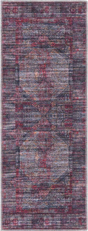 Washable Red and Black 2' x 5' Mangata Runner Area Rug Easy to Clean Stain Resistant & Durable Chenille Traditional Vintage Distressed Carpet for Sale at Rug Engine