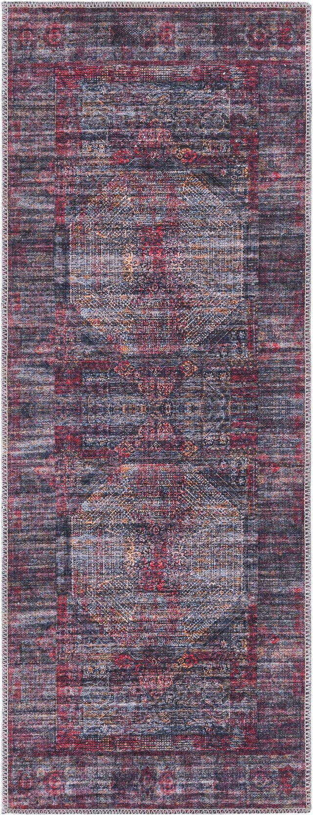 Washable Red and Black 2' x 5' Mangata Runner Area Rug Easy to Clean Stain Resistant & Durable Chenille Traditional Vintage Distressed Carpet for Sale at Rug Engine