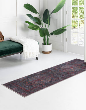 Washable Red and Black 2' 7 x 13' Mangata Runner Area Rug Easy to Clean Stain Resistant & Durable Chenille Traditional Vintage Distressed Carpet for Sale at Rug Engine