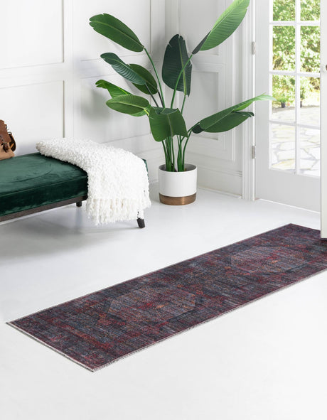 Washable Red and Black 2' x 10' Mangata Runner Area Rug Easy to Clean Stain Resistant & Durable Chenille Traditional Vintage Distressed Carpet for Sale at Rug Engine