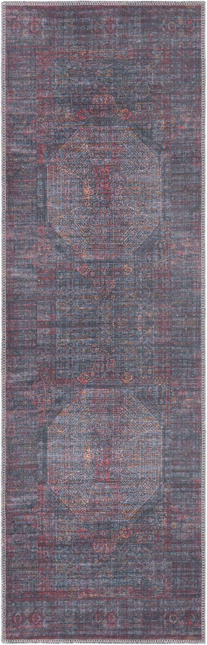 Washable Red and Black 2' x 6' Mangata Runner Area Rug Easy to Clean Stain Resistant & Durable Chenille Traditional Vintage Distressed Carpet for Sale at Rug Engine