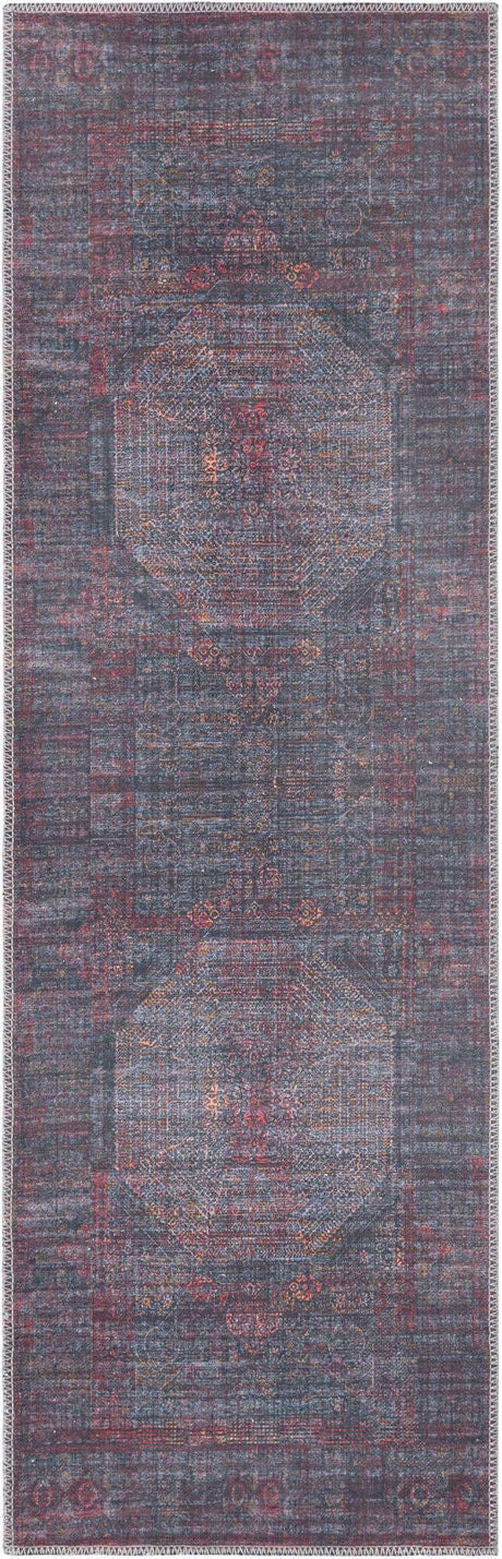 Washable Red and Black 2' x 6' Mangata Runner Area Rug Easy to Clean Stain Resistant & Durable Chenille Traditional Vintage Distressed Carpet for Sale at Rug Engine