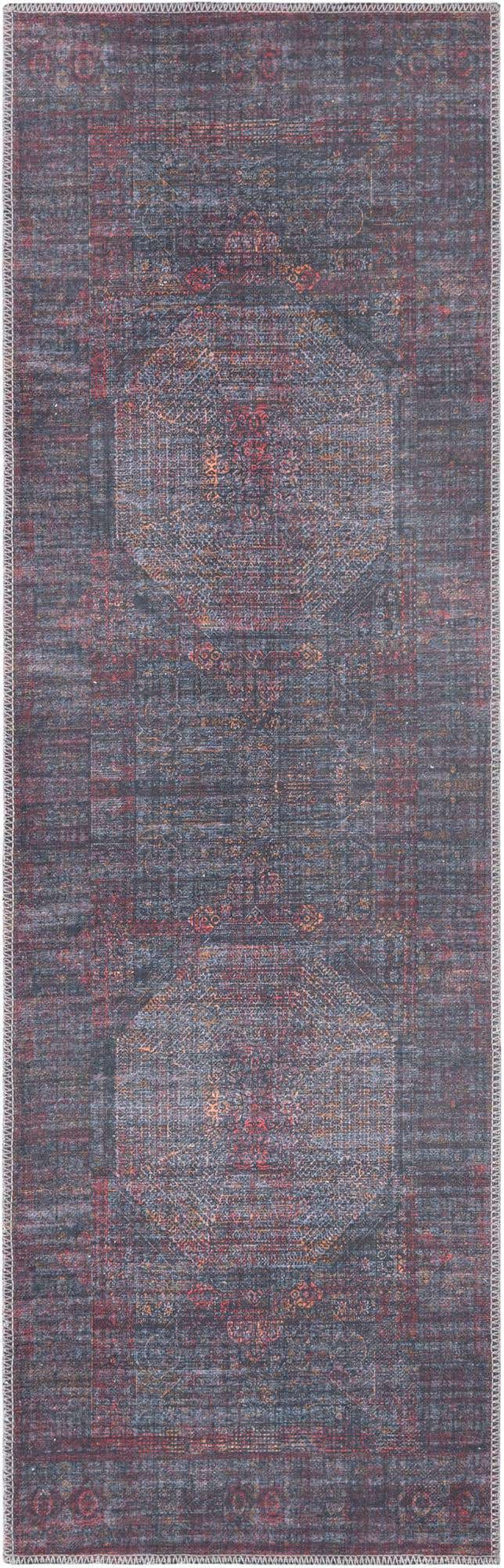 Washable Red and Black 2' x 6' Mangata Runner Area Rug Easy to Clean Stain Resistant & Durable Chenille Traditional Vintage Distressed Carpet for Sale at Rug Engine