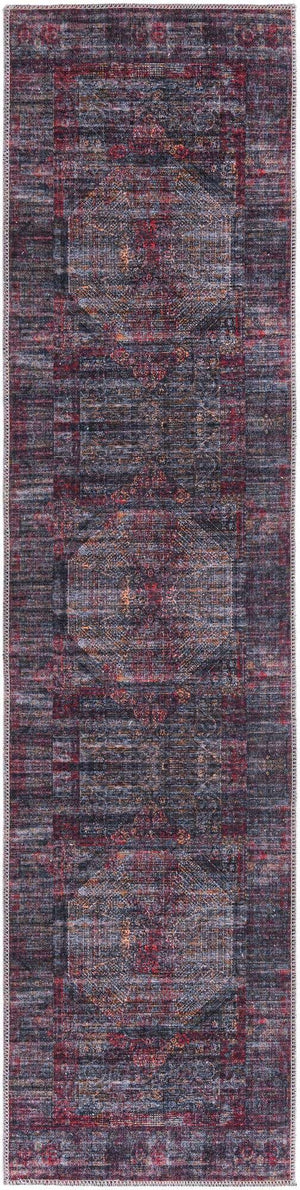 Washable Red and Black 2' x 7' 10 Mangata Runner Area Rug Easy to Clean Stain Resistant & Durable Chenille Traditional Vintage Distressed Carpet for Sale at Rug Engine
