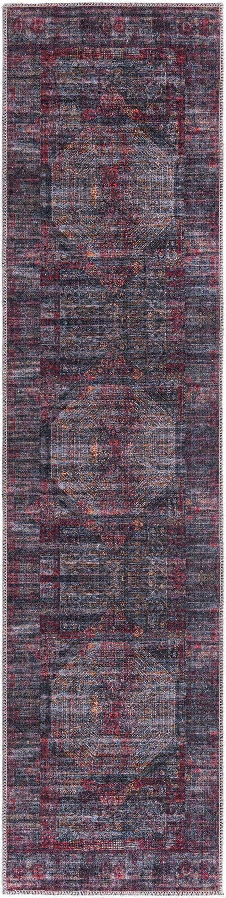 Washable Red and Black 2' x 7' 10 Mangata Runner Area Rug Easy to Clean Stain Resistant & Durable Chenille Traditional Vintage Distressed Carpet for Sale at Rug Engine