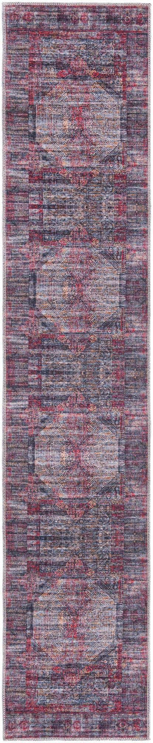 Washable Red and Black 2' x 10' Mangata Runner Area Rug Easy to Clean Stain Resistant & Durable Chenille Traditional Vintage Distressed Carpet for Sale at Rug Engine