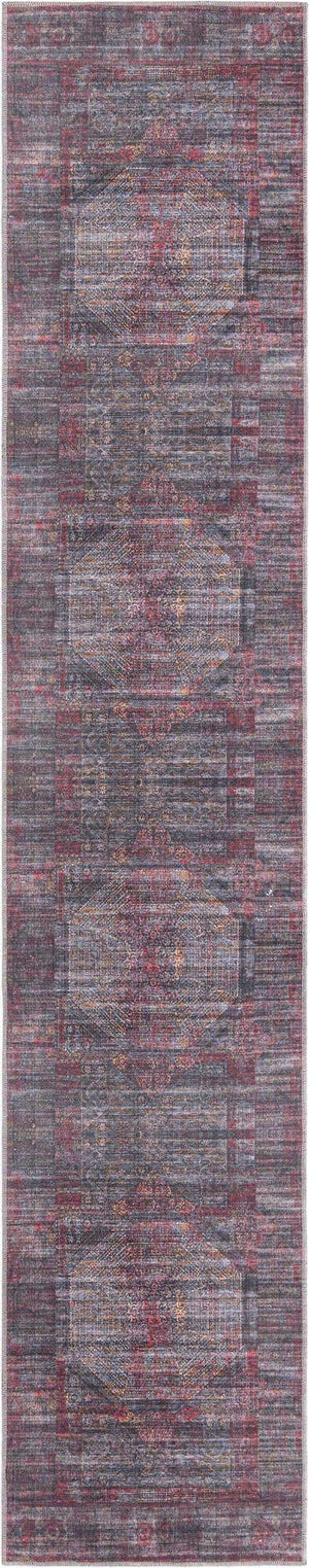 Washable Red and Black 2' 7 x 13' Mangata Runner Area Rug Easy to Clean Stain Resistant & Durable Chenille Traditional Vintage Distressed Carpet for Sale at Rug Engine