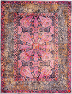 Washable Pink 10' 6 x 13' 1 Mangata Rectangle Area Rug Easy to Clean Stain Resistant & Durable Chenille Traditional Vintage Distressed Carpet for Sale at Rug Engine