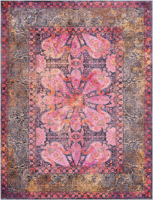 Washable Pink 7' 10 x 10' Mangata Rectangle Area Rug Easy to Clean Stain Resistant & Durable Chenille Traditional Vintage Distressed Carpet for Sale at Rug Engine