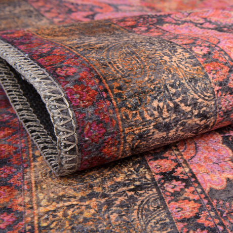 Washable Pink 5' 3 x 8' Mangata Rectangle Area Rug Easy to Clean Stain Resistant & Durable Chenille Traditional Vintage Distressed Carpet for Sale at Rug Engine