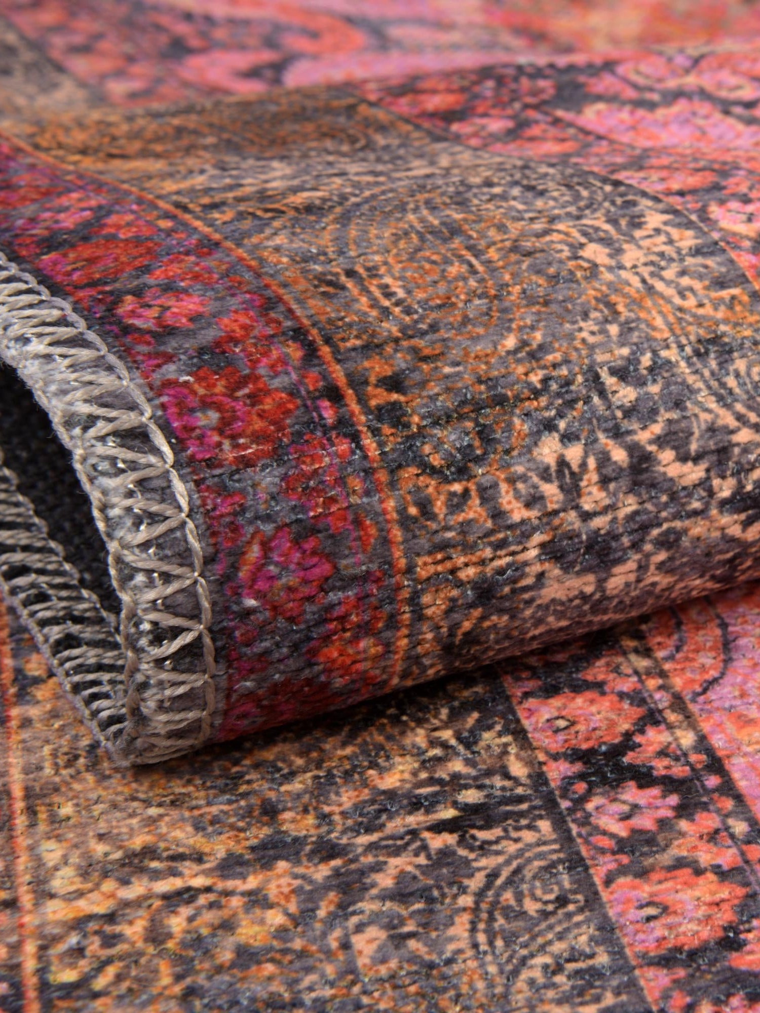 Washable Pink 9' 2 x 12' Mangata Rectangle Area Rug Easy to Clean Stain Resistant & Durable Chenille Traditional Vintage Distressed Carpet for Sale at Rug Engine