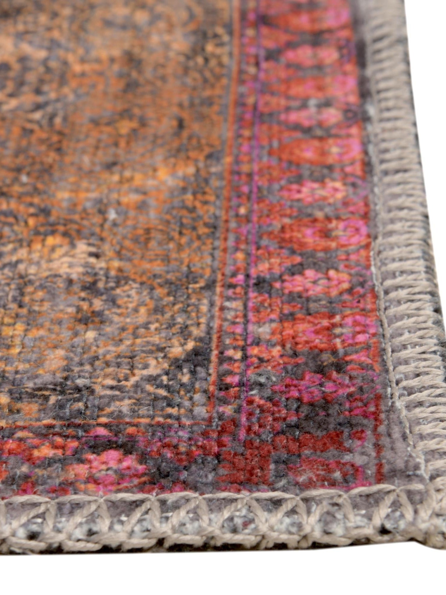 Washable Pink 9' 2 x 12' Mangata Rectangle Area Rug Easy to Clean Stain Resistant & Durable Chenille Traditional Vintage Distressed Carpet for Sale at Rug Engine