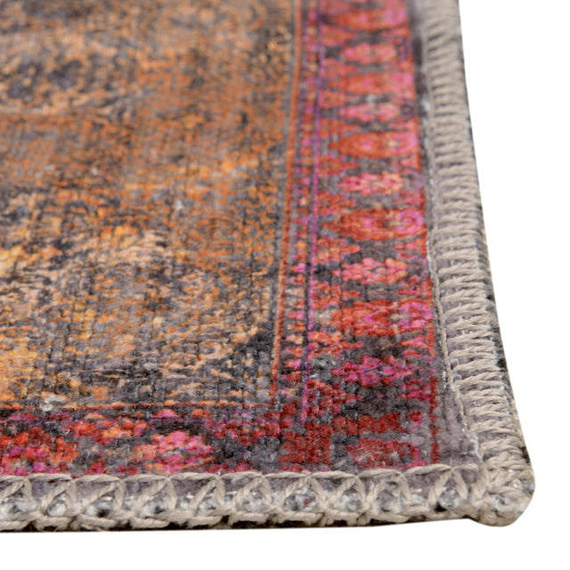 Washable Pink 6' 1 x 9' Mangata Rectangle Area Rug Easy to Clean Stain Resistant & Durable Chenille Traditional Vintage Distressed Carpet for Sale at Rug Engine