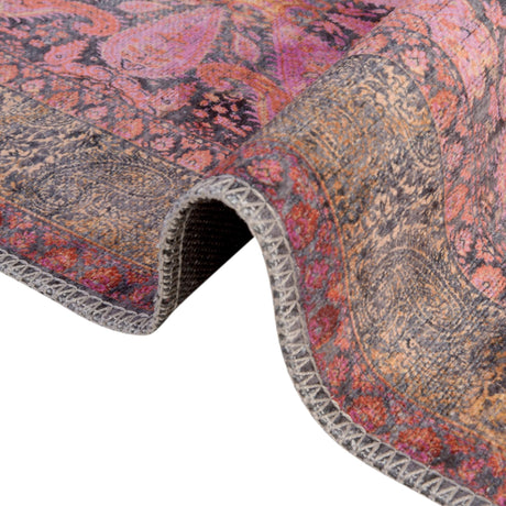 Washable Pink 5' 3 x 8' Mangata Rectangle Area Rug Easy to Clean Stain Resistant & Durable Chenille Traditional Vintage Distressed Carpet for Sale at Rug Engine
