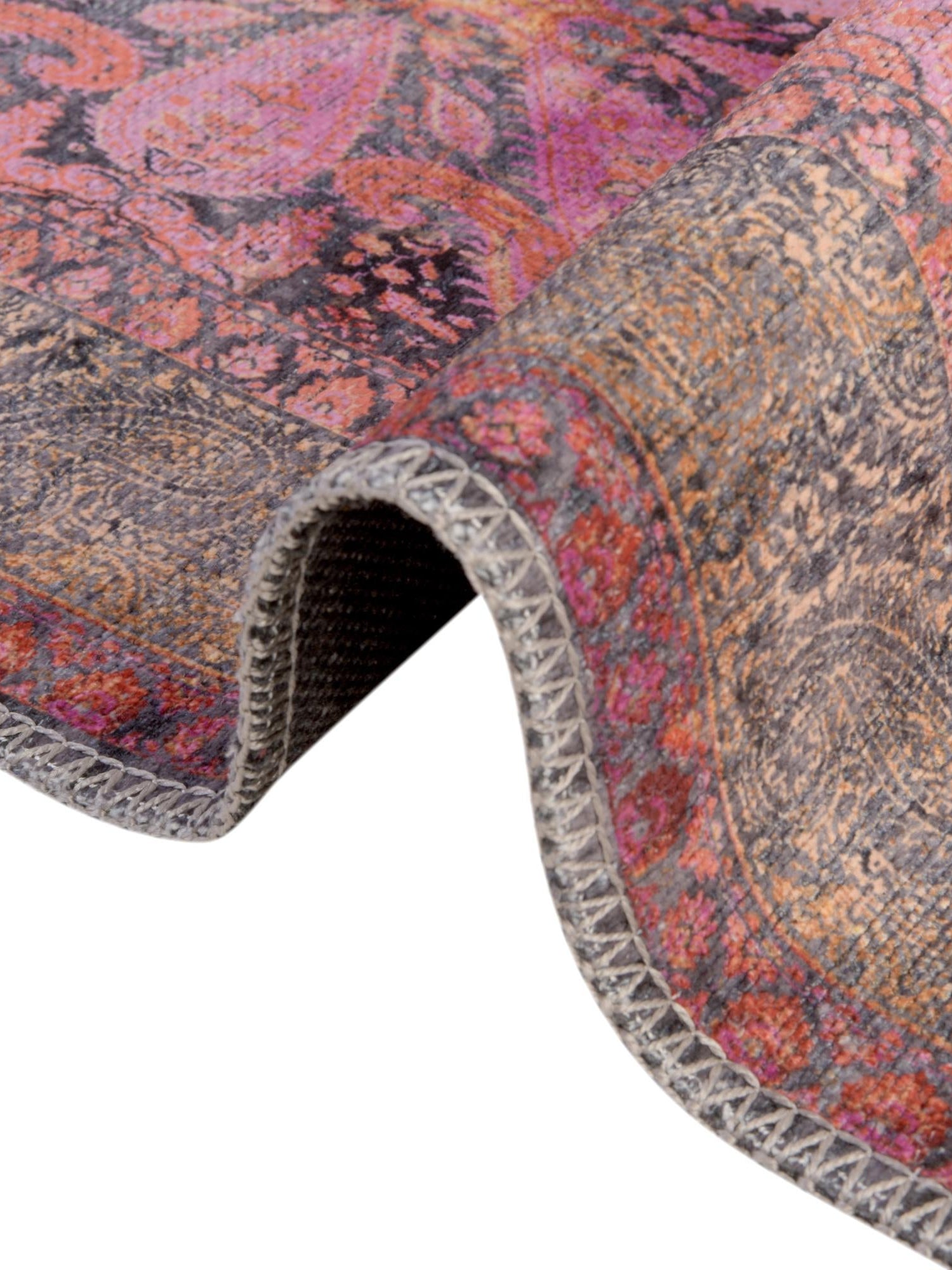 Washable Pink 9' 2 x 12' Mangata Rectangle Area Rug Easy to Clean Stain Resistant & Durable Chenille Traditional Vintage Distressed Carpet for Sale at Rug Engine