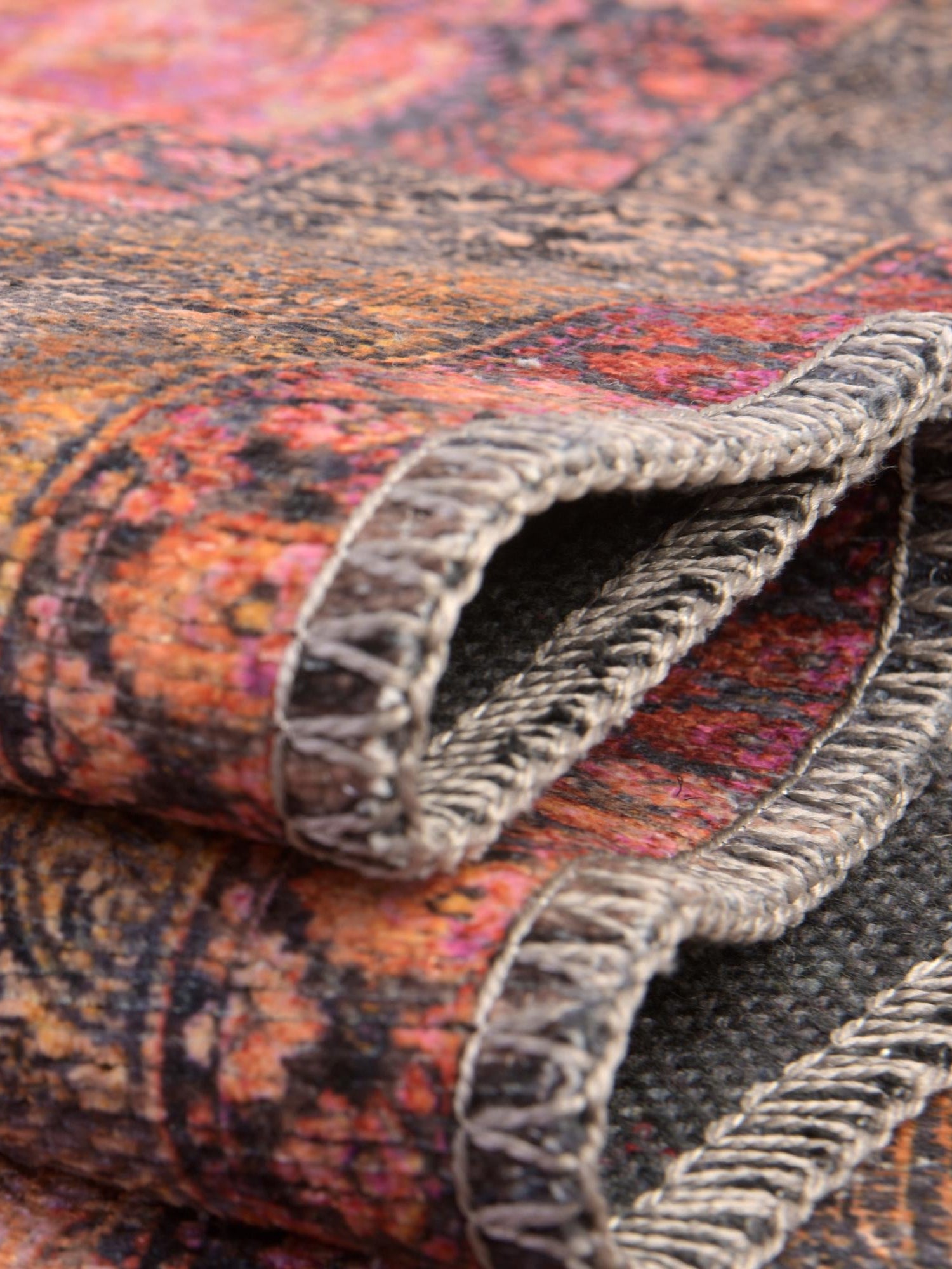 Washable Pink 7' 10 x 10' Mangata Rectangle Area Rug Easy to Clean Stain Resistant & Durable Chenille Traditional Vintage Distressed Carpet for Sale at Rug Engine