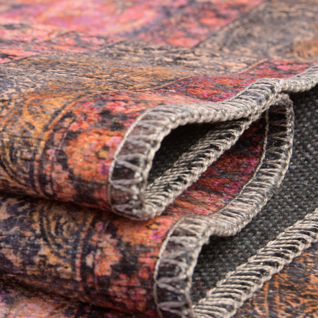Washable Pink 7' 10 x 10' Mangata Rectangle Area Rug Easy to Clean Stain Resistant & Durable Chenille Traditional Vintage Distressed Carpet for Sale at Rug Engine
