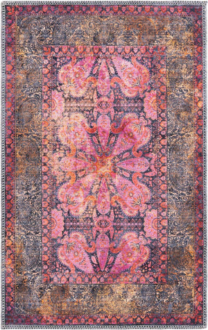 Washable Pink 2' x 3' 1 Mangata Rectangle Area Rug Easy to Clean Stain Resistant & Durable Chenille Traditional Vintage Distressed Carpet for Sale at Rug Engine