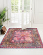 Washable Pink 7' 10 x 7' 10 Mangata Square Area Rug Easy to Clean Stain Resistant & Durable Chenille Traditional Vintage Distressed Carpet for Sale at Rug Engine
