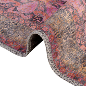 Washable Pink 7' 10 x 7' 10 Mangata Square Area Rug Easy to Clean Stain Resistant & Durable Chenille Traditional Vintage Distressed Carpet for Sale at Rug Engine