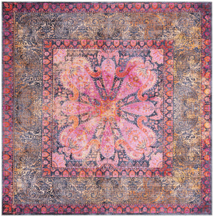 Washable Pink 7' 10 x 7' 10 Mangata Square Area Rug Easy to Clean Stain Resistant & Durable Chenille Traditional Vintage Distressed Carpet for Sale at Rug Engine