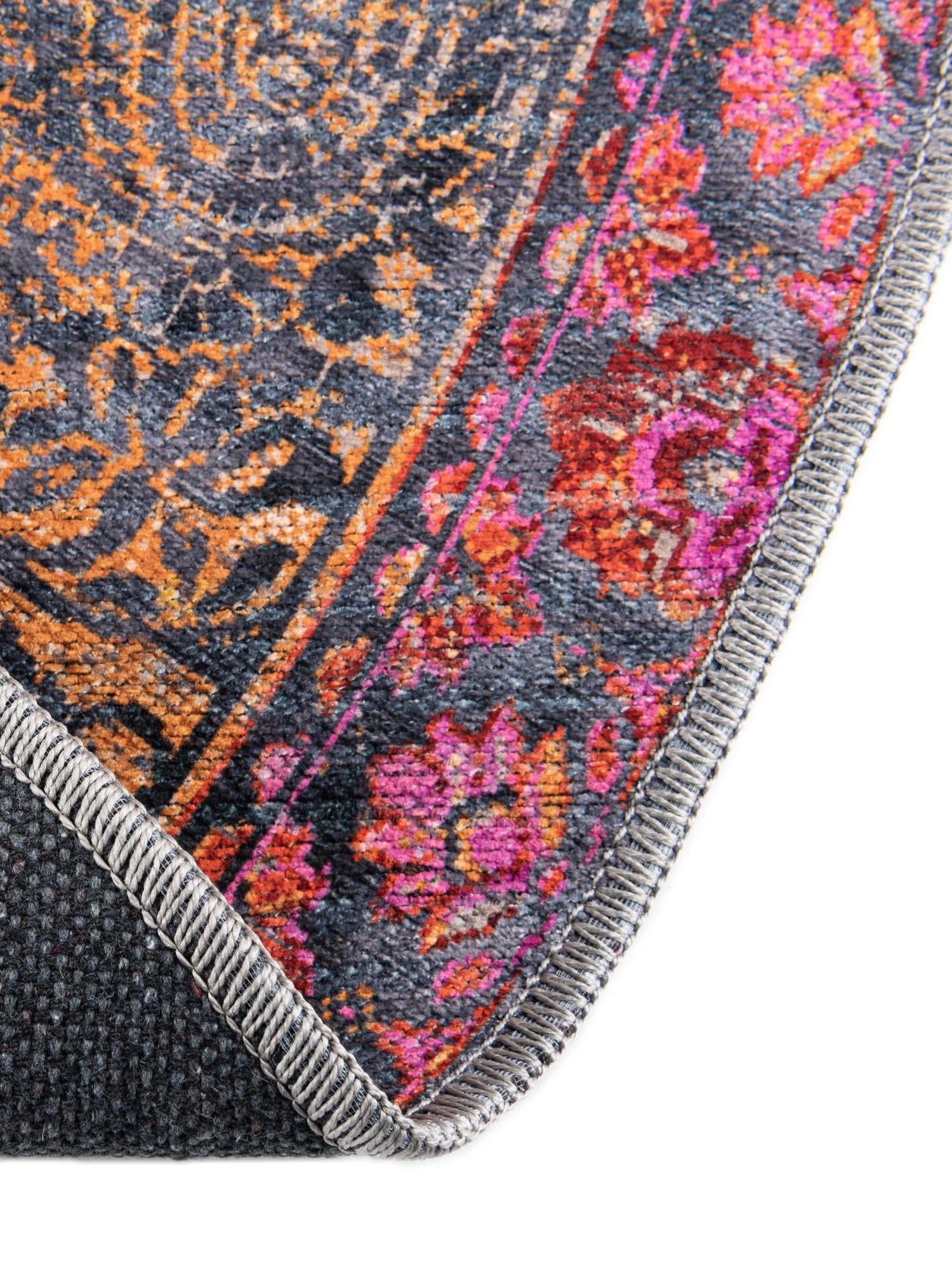 Washable Pink 5' 3 x 5' 3 Mangata Round Area Rug Easy to Clean Stain Resistant & Durable Chenille Traditional Vintage Distressed Carpet for Sale at Rug Engine