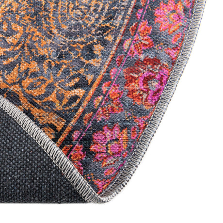 Washable Pink 7' 3 x 7' 3 Mangata Round Area Rug Easy to Clean Stain Resistant & Durable Chenille Traditional Vintage Distressed Carpet for Sale at Rug Engine
