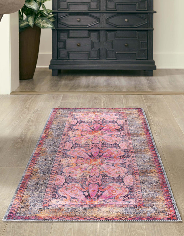 Washable Pink 2' x 5' 1 Mangata Runner Area Rug Easy to Clean Stain Resistant & Durable Chenille Traditional Vintage Distressed Carpet for Sale at Rug Engine