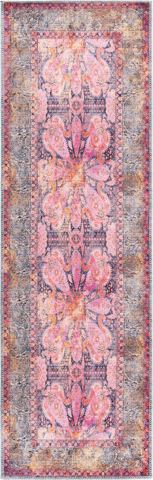 Washable Pink 2' x 6' 1 Mangata Runner Area Rug Easy to Clean Stain Resistant & Durable Chenille Traditional Vintage Distressed Carpet for Sale at Rug Engine