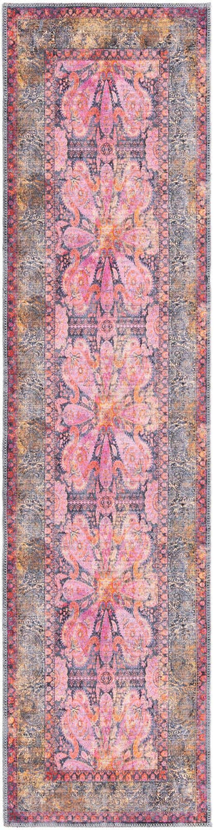 Washable Pink 2' x 8' Mangata Runner Area Rug Easy to Clean Stain Resistant & Durable Chenille Traditional Vintage Distressed Carpet for Sale at Rug Engine