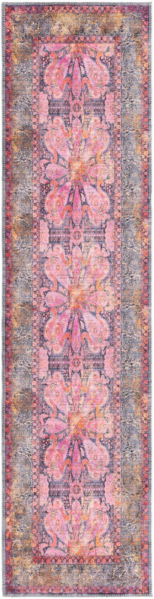 Washable Pink 2' x 8' Mangata Runner Area Rug Easy to Clean Stain Resistant & Durable Chenille Traditional Vintage Distressed Carpet for Sale at Rug Engine