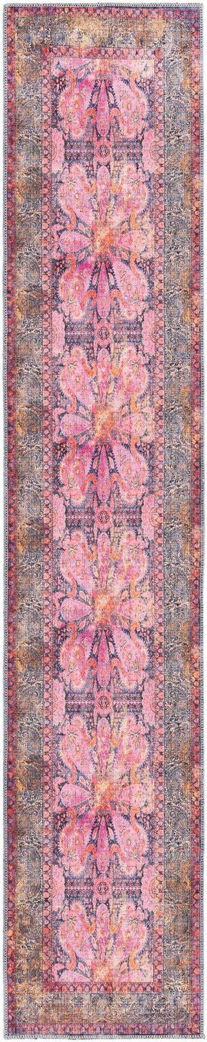 Washable Pink 2' x 10' Mangata Runner Area Rug Easy to Clean Stain Resistant & Durable Chenille Traditional Vintage Distressed Carpet for Sale at Rug Engine