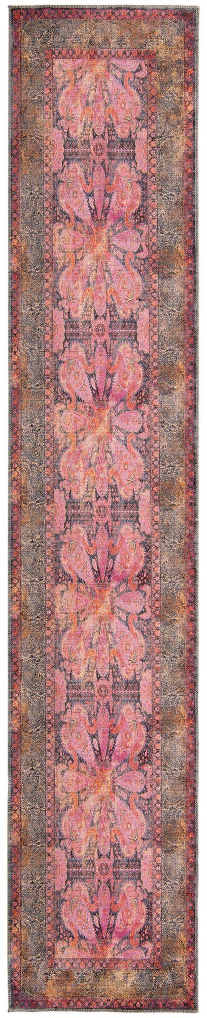 Washable Pink 2' 7 x 13' 1 Mangata Runner Area Rug Easy to Clean Stain Resistant & Durable Chenille Traditional Vintage Distressed Carpet for Sale at Rug Engine