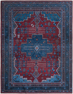 Washable Red and Blue 10' 6 x 13' Mangata Rectangle Area Rug Easy to Clean Stain Resistant & Durable Chenille Traditional Vintage Distressed Carpet for Sale at Rug Engine