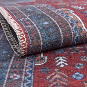 Washable Red and Blue 10' 6 x 13' Mangata Rectangle Area Rug Easy to Clean Stain Resistant & Durable Chenille Traditional Vintage Distressed Carpet for Sale at Rug Engine