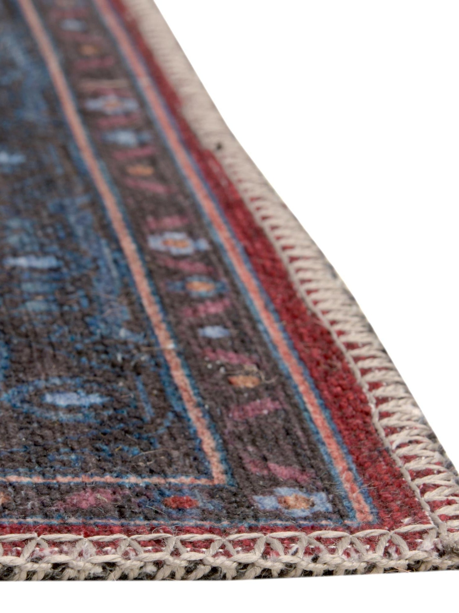 Washable Red and Blue 7' 10 x 10' Mangata Rectangle Area Rug Easy to Clean Stain Resistant & Durable Chenille Traditional Vintage Distressed Carpet for Sale at Rug Engine
