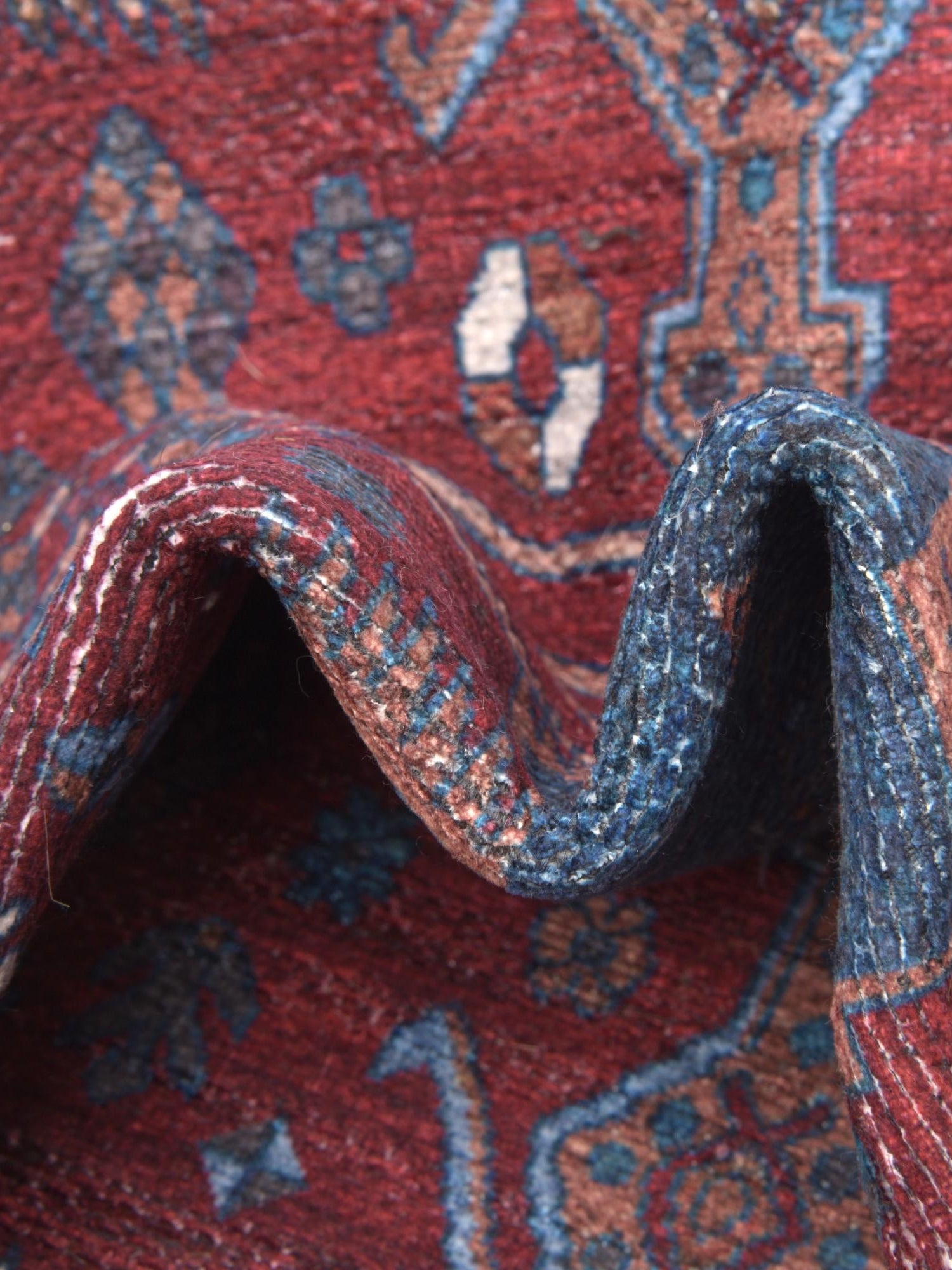 Washable Red and Blue 4' x 6' Mangata Washable Rectangle Area Rug Easy to Clean Stain Resistant & Durable Chenille Traditional Vintage Distressed Carpet for Sale at Rug Engine