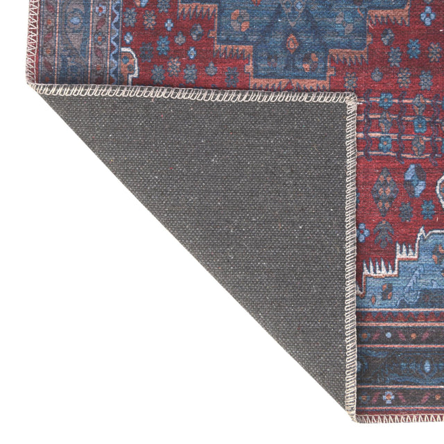 Washable Red and Blue 10' 6 x 13' Mangata Rectangle Area Rug Easy to Clean Stain Resistant & Durable Chenille Traditional Vintage Distressed Carpet for Sale at Rug Engine