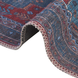 Washable Red and Blue 5' 3 x 8' Mangata Washable Rectangle Area Rug Easy to Clean Stain Resistant & Durable Chenille Traditional Vintage Distressed Carpet for Sale at Rug Engine