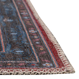 Washable Red and Blue 8' x 8' Mangata Washable Square Area Rug Easy to Clean Stain Resistant & Durable Chenille Traditional Vintage Distressed Carpet for Sale at Rug Engine
