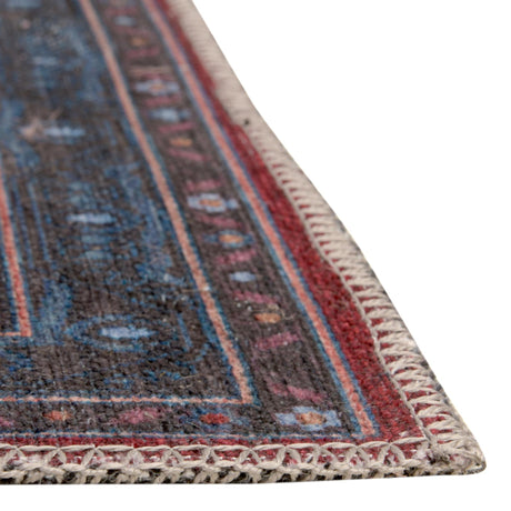 Washable Red and Blue 8' x 8' Mangata Washable Square Area Rug Easy to Clean Stain Resistant & Durable Chenille Traditional Vintage Distressed Carpet for Sale at Rug Engine