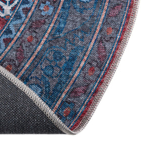 Washable Red and Blue 5' 3 x 5' 3 Mangata Round Area Rug Easy to Clean Stain Resistant & Durable Chenille Traditional Vintage Distressed Carpet for Sale at Rug Engine