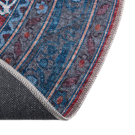 Washable Red and Blue 5' 3 x 5' 3 Mangata Round Area Rug Easy to Clean Stain Resistant & Durable Chenille Traditional Vintage Distressed Carpet for Sale at Rug Engine