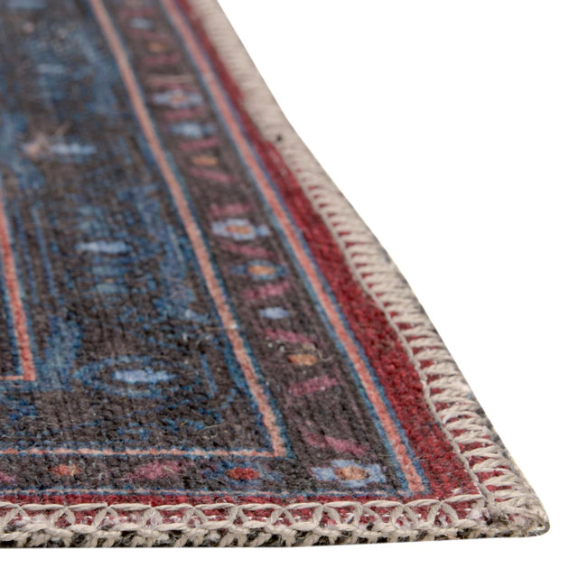 Washable Red and Blue 2' 7 x 13' Mangata Runner Area Rug Easy to Clean Stain Resistant & Durable Chenille Traditional Vintage Distressed Carpet for Sale at Rug Engine