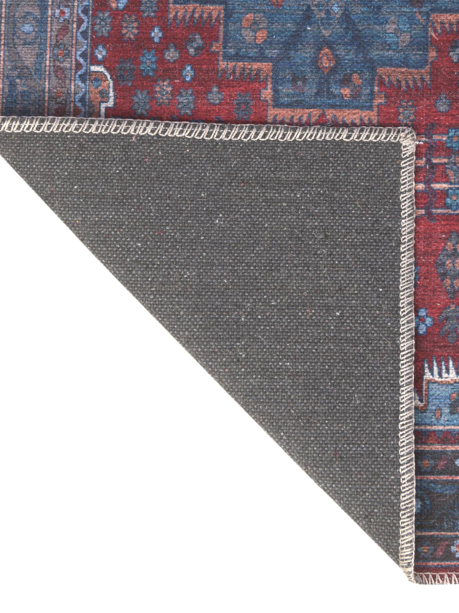 Washable Red and Blue 2' x 10' Mangata Runner Area Rug Easy to Clean Stain Resistant & Durable Chenille Traditional Vintage Distressed Carpet for Sale at Rug Engine