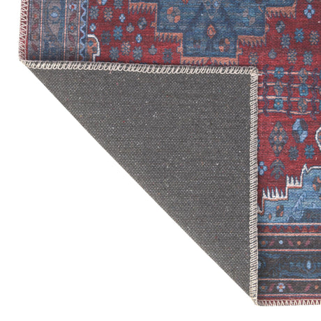 Washable Red and Blue 2' x 10' Mangata Runner Area Rug Easy to Clean Stain Resistant & Durable Chenille Traditional Vintage Distressed Carpet for Sale at Rug Engine
