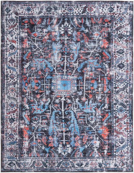 Washable Black 10' 6 x 13' Mangata Rectangle Area Rug Easy to Clean Stain Resistant & Durable Chenille Traditional Vintage Distressed Carpet for Sale at Rug Engine